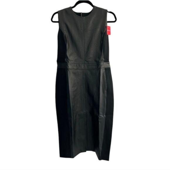 Spanx Leather Like Mixed Media Fitted Sheath Dress Size Medium M Black new! - Picture 6 of 12